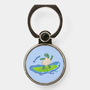 Funny tortoise wave surfing cartoon phone ring stand