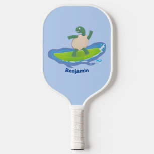 Funny tortoise wave surfing cartoon pickleball paddle
