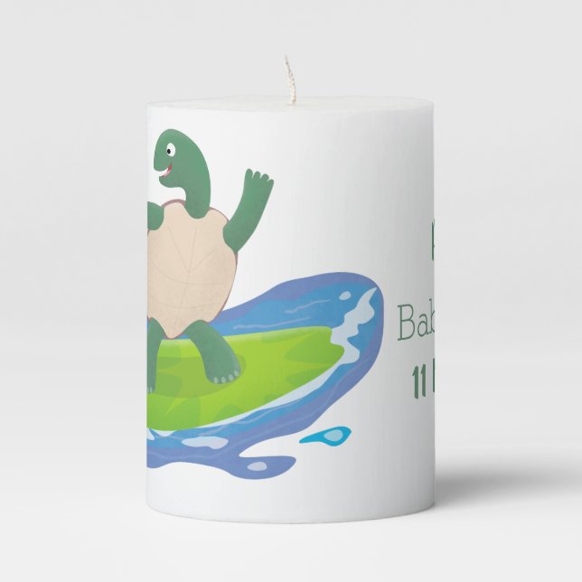 Funny tortoise wave surfing cartoon pillar candle (Front)