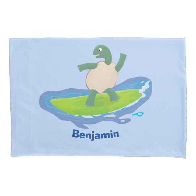 Funny tortoise wave surfing cartoon  pillow case (Front)
