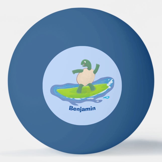 Funny tortoise wave surfing cartoon ping pong ball (Front)