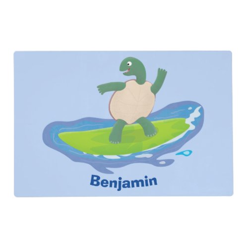 Funny tortoise wave surfing cartoon  placemat