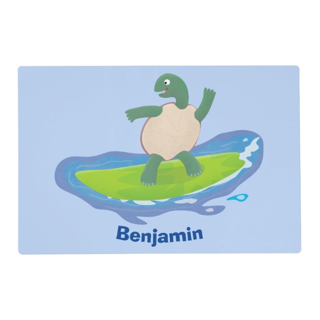 Funny tortoise wave surfing cartoon  placemat (Front)