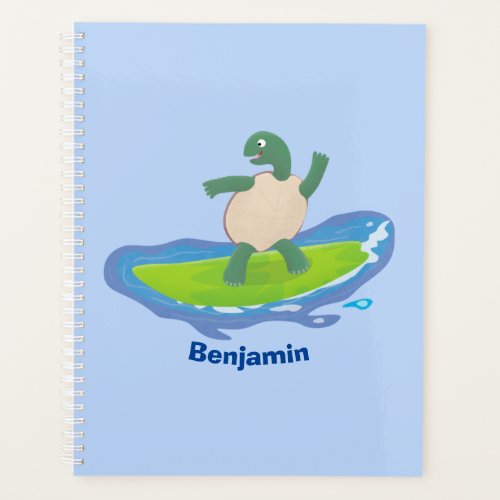 Funny tortoise wave surfing cartoon planner