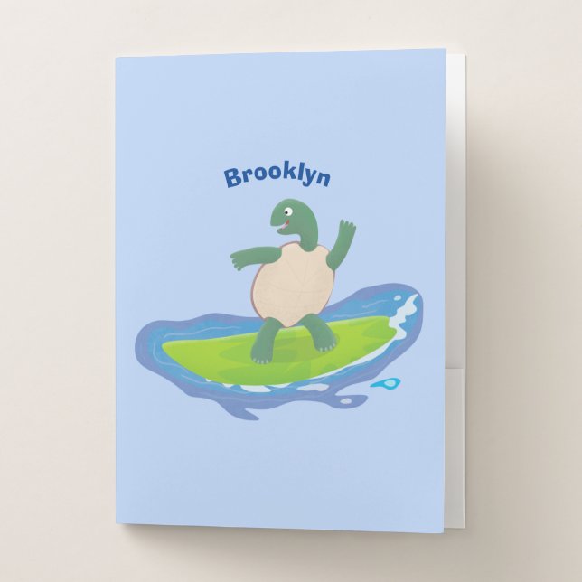 Funny tortoise wave surfing cartoon pocket folder (Front)