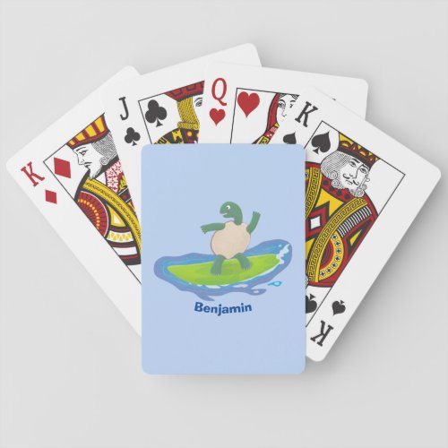 Funny tortoise wave surfing cartoon poker cards