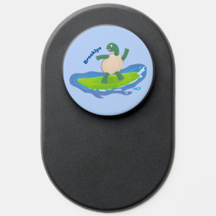 Funny tortoise wave surfing cartoon PopSocket