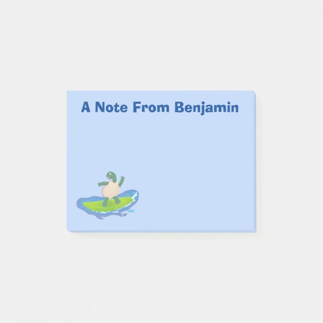Funny tortoise wave surfing cartoon  post-it notes (Front)