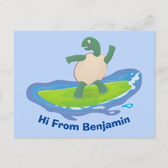 Funny tortoise wave surfing cartoon  postcard (Front)