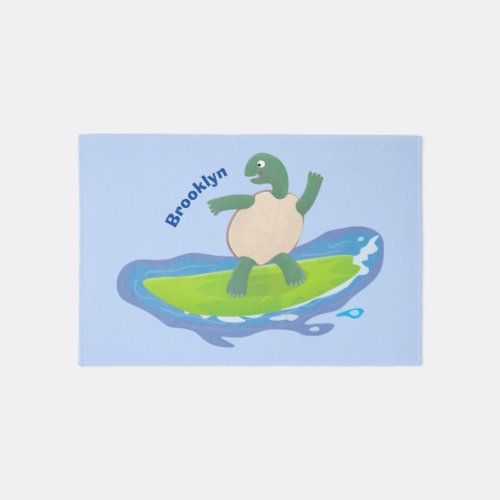 Funny tortoise wave surfing cartoon rug