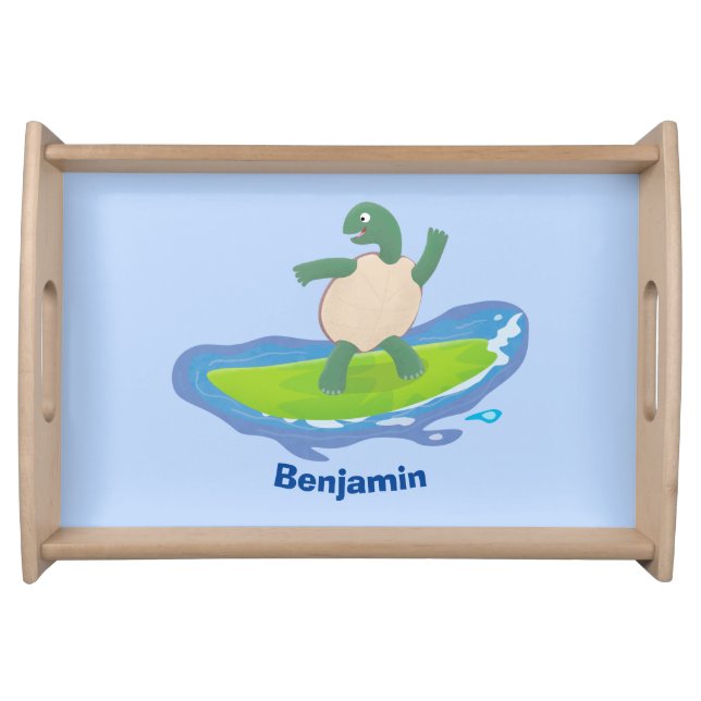 Funny tortoise wave surfing cartoon serving tray (Front)