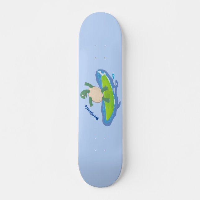 Funny tortoise wave surfing cartoon skateboard (Front)