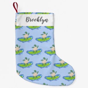 Funny tortoise wave surfing cartoon small christmas stocking