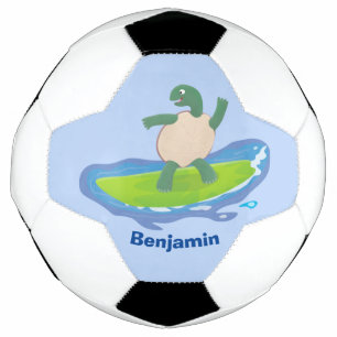 Funny tortoise wave surfing cartoon soccer ball
