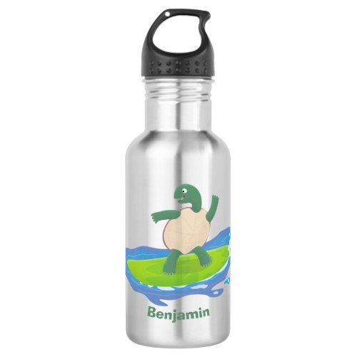 Funny tortoise wave surfing cartoon stainless steel water bottle