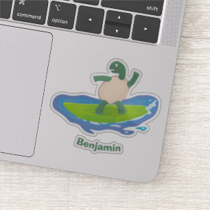 Funny tortoise wave surfing cartoon sticker