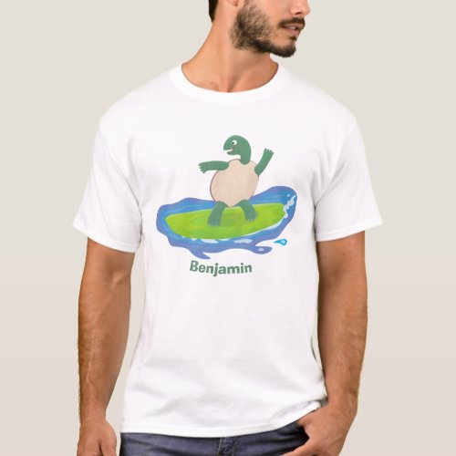 Funny tortoise wave surfing cartoon T_Shirt