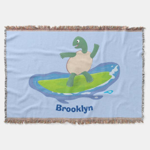 Funny tortoise wave surfing cartoon throw blanket