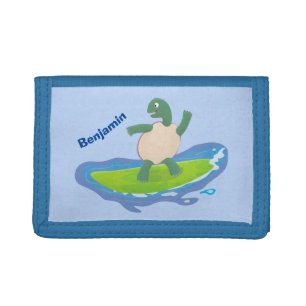 Funny tortoise wave surfing cartoon trifold wallet