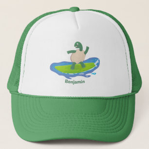 Funny tortoise wave surfing cartoon trucker hat