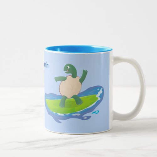 Funny tortoise wave surfing cartoon Two_Tone coffee mug