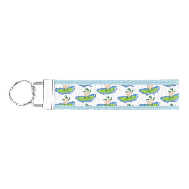 Funny tortoise wave surfing cartoon wrist keychain (Keys on Left)