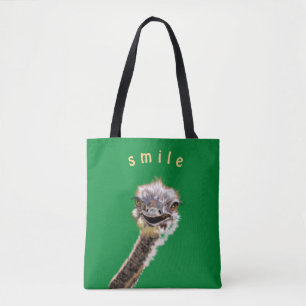 Funny Tote Bag Happy Ostrich Custom Color and Text
