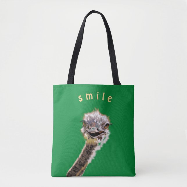 Funny Tote Bag Happy Ostrich Custom Color and Text (Front)