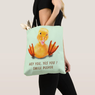 Funny Tote Bag Happy Yellow Duck - Custom Text