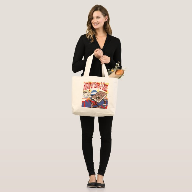 Funny Tote Bag – Running on Coffee & Chaos (Front (Model))