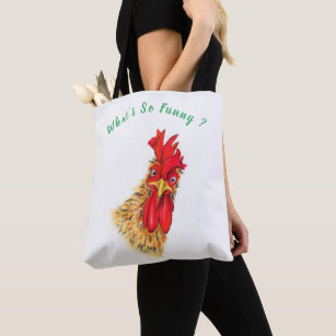 Funny Tote Bag Surprised Rooster - Custom Text