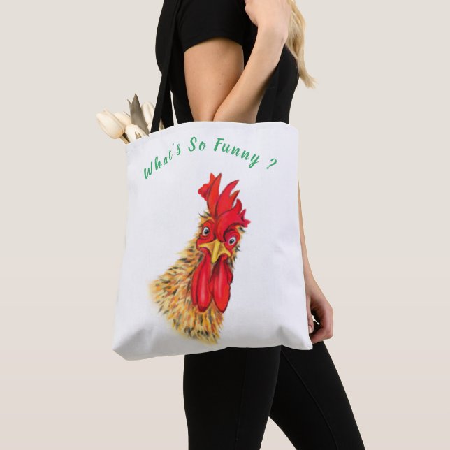 Funny Tote Bag Surprised Rooster - Custom Text (Close Up)