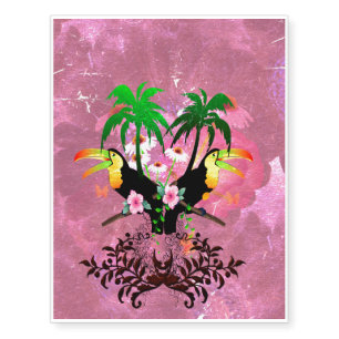 Funny toucan with flowers temporary tattoos