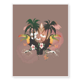 Funny toucans with palm temporary tattoos