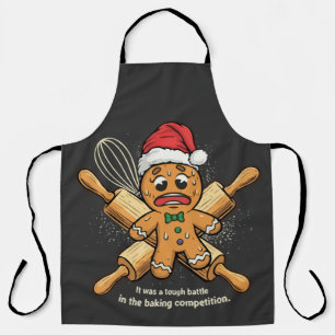Funny "Tough Battle" Gingerbread Man Christmas  Apron