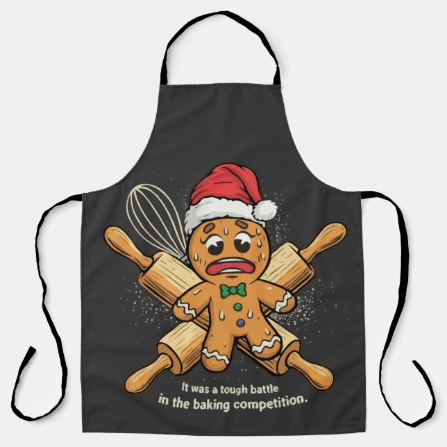 Funny "Tough Battle" Gingerbread Man Christmas  Apron (Front)