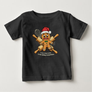 Funny "Tough Battle" Gingerbread Man Christmas Baby T-Shirt