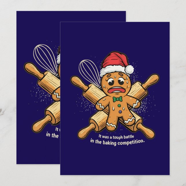 Funny "Tough Battle" Gingerbread Man Christmas  Holiday Card (Front/Back)