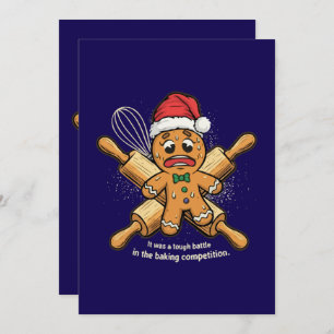 Funny "Tough Battle" Gingerbread Man Christmas Holiday Card
