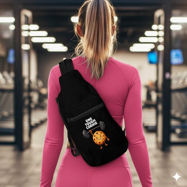 Funny Tough Cookie Lifting Barbell Sling Bag (Funny One Tough Cookie Slingbag Cover Photo)