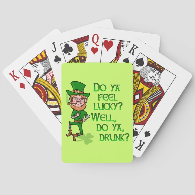 Funny Tough Lucky Drunk Leprechaun Poker Cards (Back)