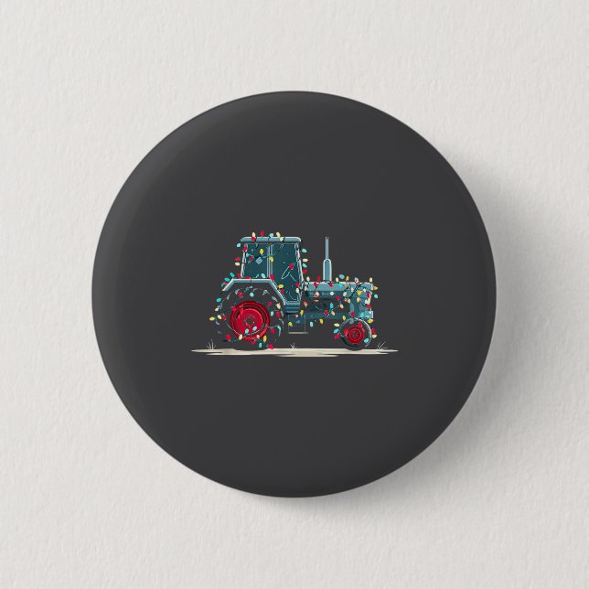 Funny Tractor Christmas Graphics Lights Lover Farm Button (Front)