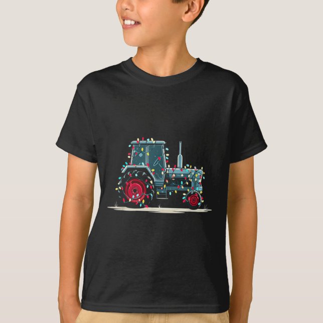 Funny Tractor Christmas Graphics Lights Lover Farm T-Shirt (Front)
