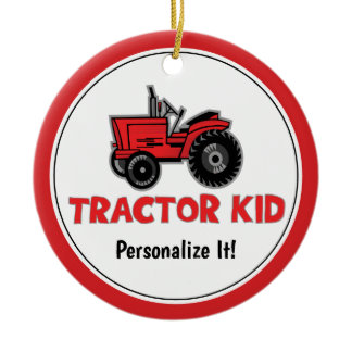 Funny Tractor Kid Red Holiday Personalize Ceramic Ornament