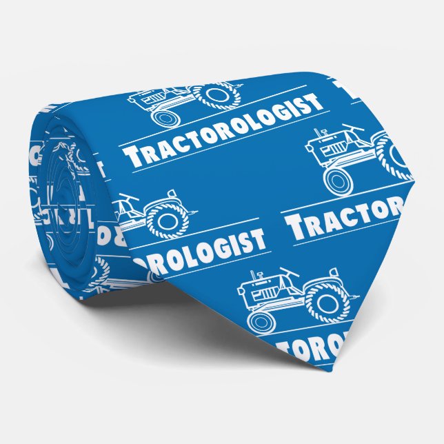 Funny Tractor Tractorologist Men's Humorous Blue Neck Tie (Rolled)