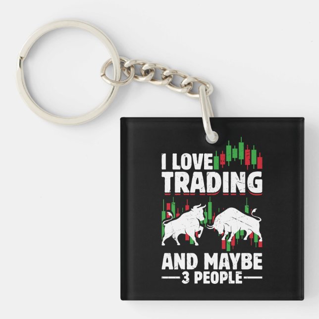 Funny Trading Quote Bull & Candlestick Daytrading  Keychain (Front)
