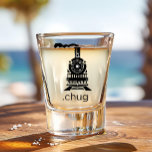 Funny Train Chug Choo Choo Shot Glass<br><div class="desc">Funny Train Shot Glass. Perfect for locomotive fans everywhere. A funny shot glass featuring a train combined with the word chug Say goodbye to boring barware and hello to a touch of humor with every sip. Each shot glass in this collection sports a clever one-word pun paired with a unique...</div>