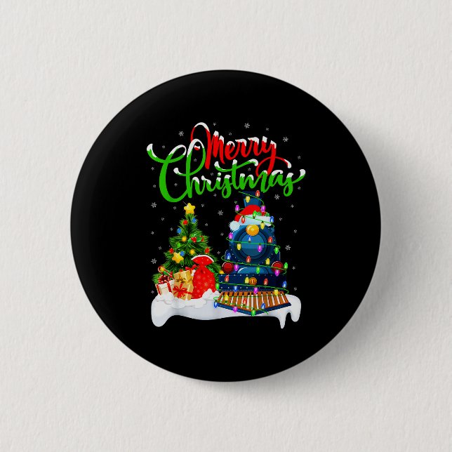 Funny Train Lover Xmas Lighting Santa Train Christ Button (Front)