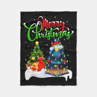 Funny Train Lover Xmas Lighting Santa Train Christ Fleece Blanket