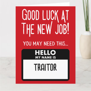 Funny 'Traitor Badge' Coworker Leaving Letterpress Thank You Card